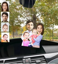 Kişiye Özel Karikatürlü Ahşap Araba Dikiz Ayna Süsü Aile-7