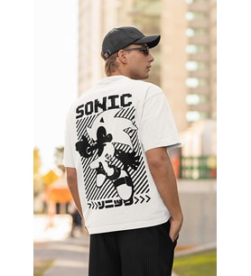 Sonic Çizgi Film Baskılı Unisex Oversize Tişört