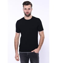 Kendinden Desenli Örme Siyah Erkek Bisiklet Yaka T-shirt - Wessi