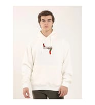 Unisex Baskılı Oversize Üç İplik Kapüşonlu Sweatshirt - Beyaz
