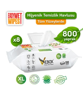 Vebox Easy Wet Wipes Yüzey Temizleme Havlusu 8x100 800 Yaprak