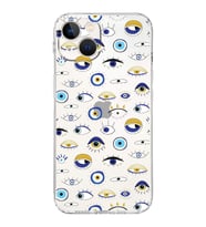 PrintiFy iPhone 13 ile Uyumlu Nazar Boncuğu 2 Baskılı Kamera Korumalı Şeffaf Silikon Kılıf