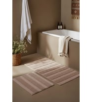 Bej Kabartmalı Çizgili 2’li Banyo & Klozet Paspas Takımı