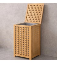 Lunaev Kalın Ahşap Bambu Kirli Çamaşır Sepeti Kumaş Çantalı SEPET=40X40X58CM