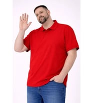 pilelistore- Erkek Pike Kumaş Düğmeli Yaka Battal Büyük Beden Günlük Kısa Kol Tişört T-shirt - Kırmı (Kırmızı)