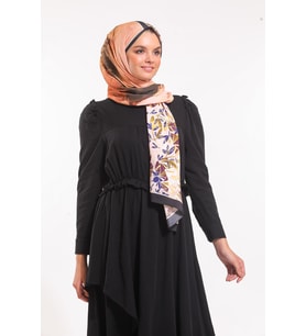 Çiçekli Desen Micro Modal Seri Şal Eşarp Askısı İle Birlikte 75x200 Siyah Somon 