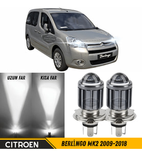 Citroen Berlingo Mk2 2009-2018 Mercekli Far Ampulü Led Xenon Beyaz Şimşek Etkili Led Lamba Uzun Kısa