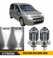 Citroen Berlingo Mk2 2009-2018 Mercekli Far Ampulü Led Xenon Beyaz Şimşek Etkili Led Lamba Uzun Kısa