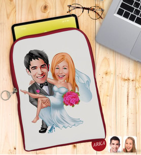 BK Gift Kişiye Özel Evleniyoruz Karikatürlü Taşınabilir Koruyucu Tablet Kılıfı & Organizer Çanta - Kırmızı-9