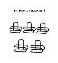 Siyah Metal WC Kağıtlık Yapışkanlı Tuvalet Kağıdı Rulo Tutucu 5 Adet Set