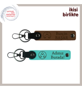 Doğum Gününe Özel Anı, Üç Ayyıldız Desenli Kişisel İsimli 2’li Anahtarlık Seti, Açık Kahve-Turkuaz