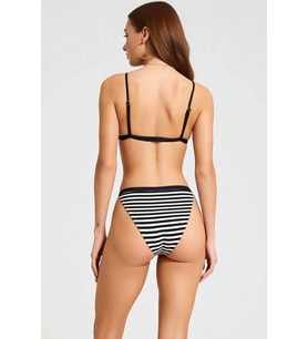 Kadın Bikini Takımı Üçgen Kaplı Balensiz Çizgili Dokulu Örme Kumaş Normal Bel Slip Regular Kesim