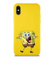 Apple iPhone XS Soft Premier Kapak Sünger Bob Tasarımlı Silikon Kılıf - Sarı (Şeffaf)