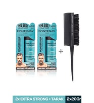 Fontenay Saç Şekillendirici Pudra Toz Wax Mat Effect Mavı 20gr X2 + Profesyonel Topuz Fırçası Krepe 3043 3'lü Set