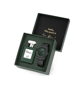 Polo Air Ay Gün Gösterge Takvimli Erkek Kol Saati Ve 55 ml Parfüm Seti Siyah Yeşil Renk ST-5014E5 (Siyah-Yeşil)