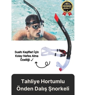 Yüksek Kalite Silikon Siyah Tahliye Hortumlu Deniz Havuz Önden Su Altı Eğitim Dalış Şnorkeli-1 Adet