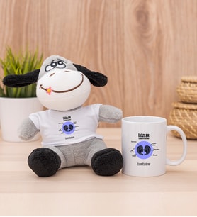 Kişiye Özel İkizler Burcuna Hediye Peluş Eşek ve Beyaz Kupa