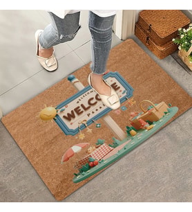 Valerine Life Piknik Temalı Welcome Kapı Önü Paspası 45x70cm (Kahverengi)