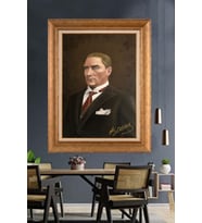 Altın Varaklı Çerçeveli Paspartulu Atatürk Tablo nh184 (Gold)