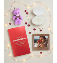 Sevgiliye Hediye Seti - Mini Ayıcık - Sevgili Cüzdanı - İstiridye Mum ve Fotoğraflı Mini Çerçeve