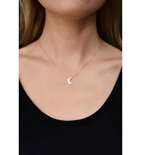 925 Ayar Gümüş Rose Kaplama Beyaz Opal Taş Hilal Kadın Kolye
