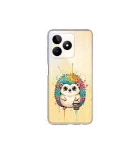 Realme C53 ile Uyumlu Splash Kirpi Tasarımlı Şeffaf Silikon Kılıf