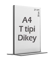 A4 T-Tipi Dikey Şeffaf Föylük Menü Broşür Etiket Fotoğraflık Albüm Stand Sehpa Fiyatlık (Krem)