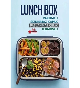 PASLANMAZ ÇELİK, VAKUMLU KAPAK, TERMOSLU, DİKDÖRTGEN ÇATAL VE KAŞIKLI YEMEK