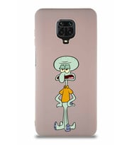 Xiaomi Redmi Note 9 Pro Soft Premier Kapak Squidward Dokunaç Tasarımlı Silikon Kılıf - Pudra (Şeffaf)