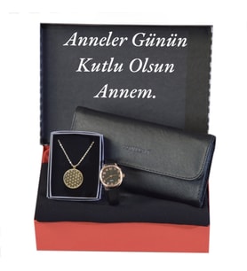 Anneler Günü Siyah Kol Saati -Penye Şal -Cüzdan-Çelik Kolye Anneye Sevgiliye Arkadaşınıza