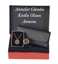 Anneler Günü Siyah Kol Saati -Penye Şal -Cüzdan-Çelik Kolye Anneye Sevgiliye Arkadaşınıza