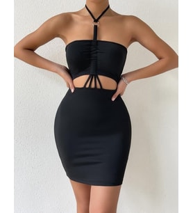Önden Büzgülü Mini Elbise