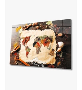 Baharat Dünya Haritası 4mm Dayanıklı Cam Tablo Temperli Cam, Spice World Map