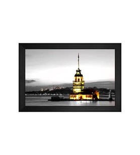 Şafak Sökerken Kız Kulesi Motifli Kanvas Tablo 80 x 110 cm Siyah Çerçeve