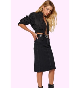 Kadın Denim Kalem Etek Yüksek Bel Midi Boy Casual Günlük Hafta Sonu Yaz Aylarının Vazgeçilmezi (Siyah)