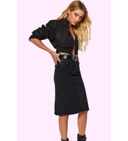 Kadın Denim Kalem Etek Yüksek Bel Midi Boy Casual Günlük Hafta Sonu Yaz Aylarının Vazgeçilmezi (Siyah)