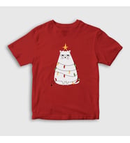 Presmono Unisex Çocuk Kırmızı Huysuz Kedi Yılbaşı T-Shirt 269819tt