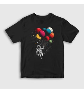 Presmono Unisex Çocuk Siyah Astronot Balon Astronaut Balloon T-Shirt 420117tt