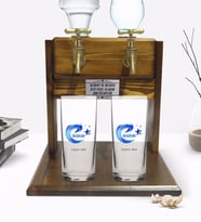 BK Gift Kişiye Özel Renkli Baskılı Erzurum Tasarımlı Turistik İkili Rakı Bardağı ve Çift Musluklu Doğal Ahşap Rakı Standı-1 (Model 1)