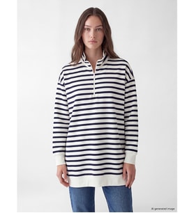 LCW Modest Lacivert Çizgili Kadın Kalın Sweatshirt Tunik
