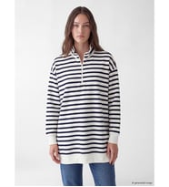 LCW Modest Lacivert Çizgili Kadın Kalın Sweatshirt Tunik