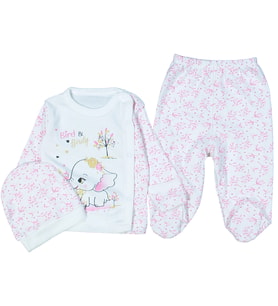 Rakun Baby Sevimli Fil Şapkalı 3 Parça Ekru/Pembe Renk Bebek Takım 218255