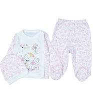 Rakun Baby Sevimli Fil Şapkalı 3 Parça Ekru/Pembe Renk Bebek Takım 218255