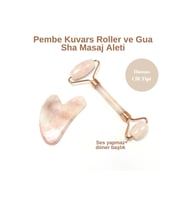 Sertifikalı Pembe Kuvars 1. Sınıf Kalite Roller ve Gua Sha Doğal Taş Masaj Aleti Takım