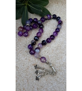 STONEAGE JEWELLERY Mor Akik Güç Doğal Taş Tesbih