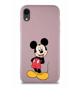 Apple iPhone XR Soft Premier Kapak Mickey Mouse-B Tasarımlı Silikon Kılıf - Pudra (Şeffaf)