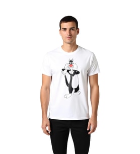 Kolları Kavuşturmuş Siyah Beyaz Kedi Baskılı Erkek Tişört