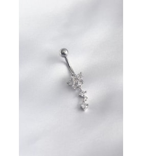 316L Cerrahi Çelik Çiçek Model Zirkon Taşlı Sallantı Model Kadın Göbek Piercing - TJ-PR1215