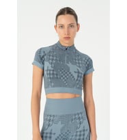 Maraton SlimFit Kadın Bisiklet Yaka Mavi Crop Top