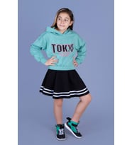 Toontoy Kız Çocuk Baskılı Etekli Takım (Yeşil)